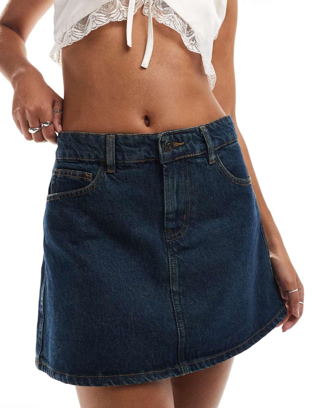 Motel denim a-line mini skirt in indigo Product Image