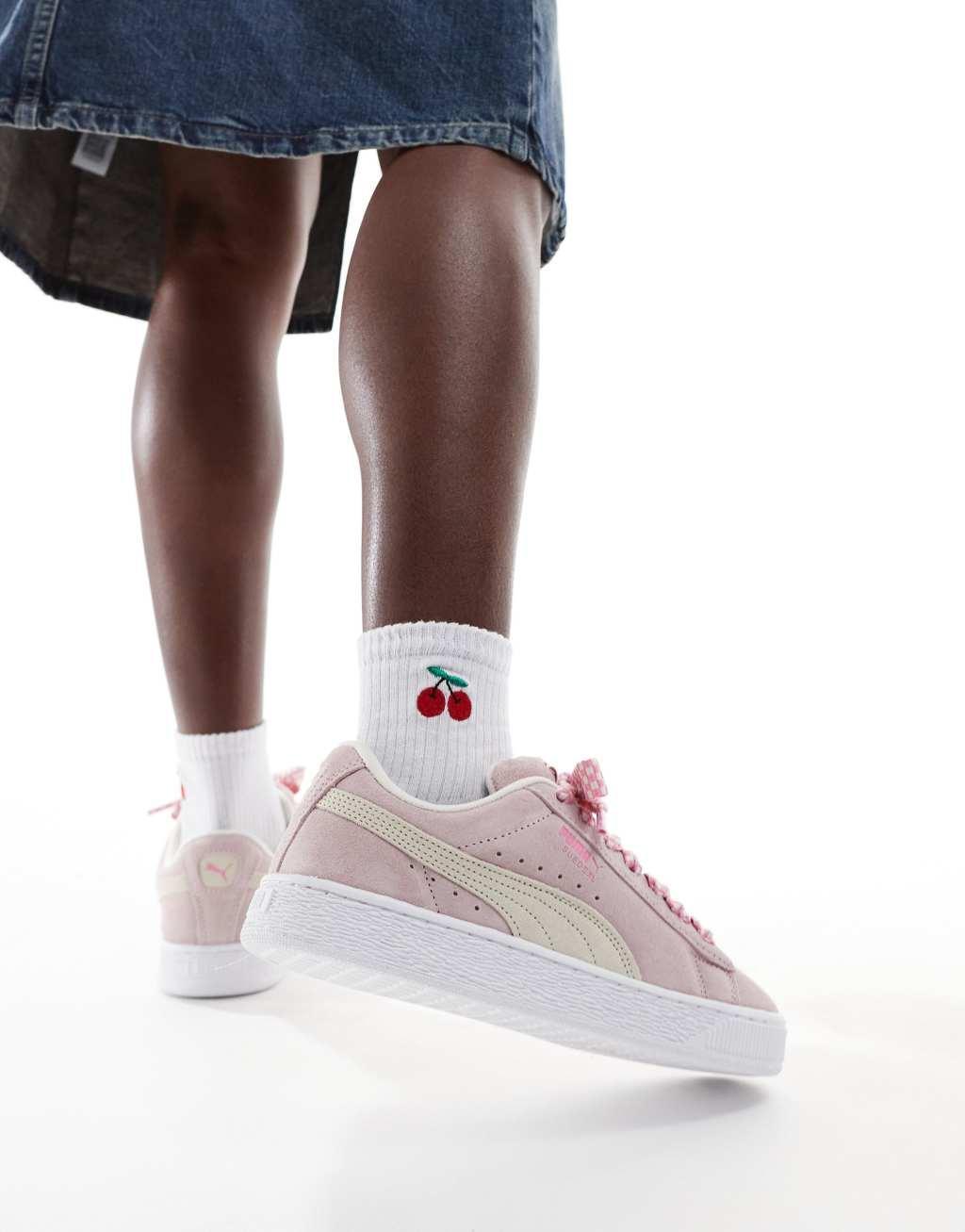 PUMA Suede XL sneakers with lace detail in pink and cream Product Image