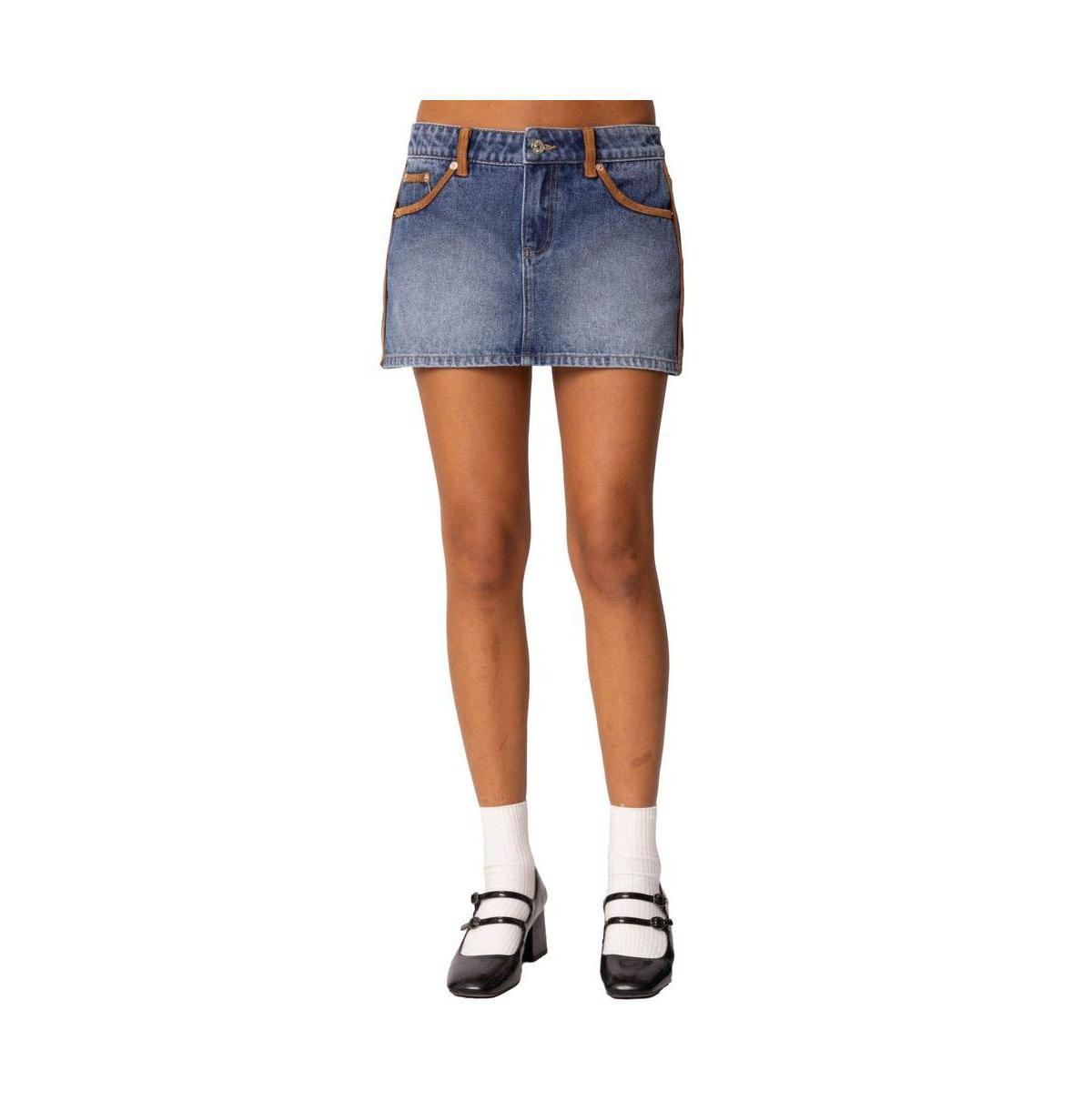 Edikted Womens Vera Suede Trim Denim Mini Skirt product image