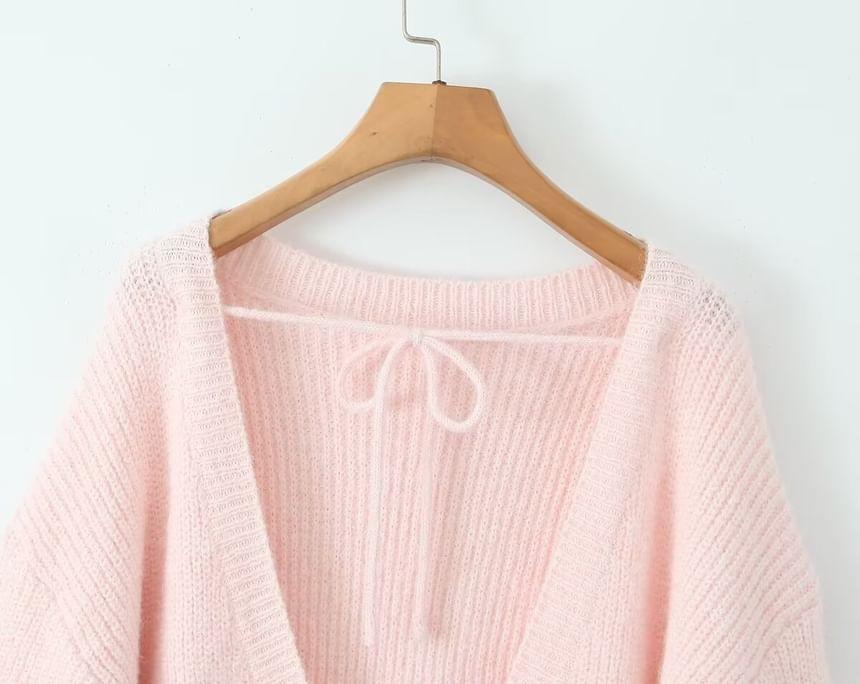 Long-Sleeve V-Neck Plain Sweater Product Image