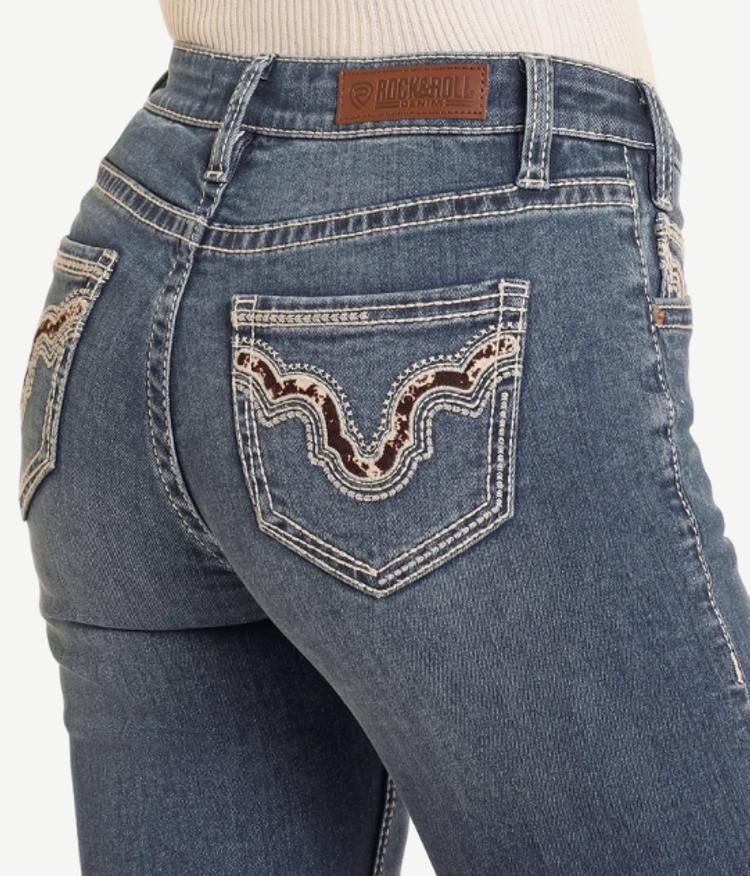 Rock & Roll Denim® Ladies' Mid Rise Cowhide Embroidered Boot Cut Jeans Product Image