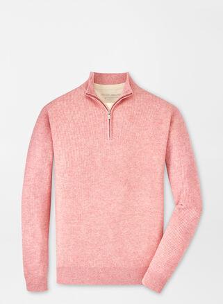 Peter Millar Mens Harbour Cashmere Linen Quarter Zip | Color: Palmer Pink | Size: XXL Product Image