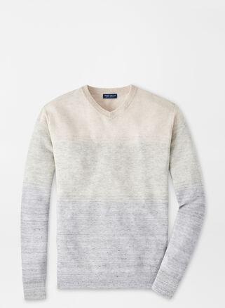 Peter Millar Mens Camden High V Striped Sweater | Color: British Grey | Size: XL Product Image