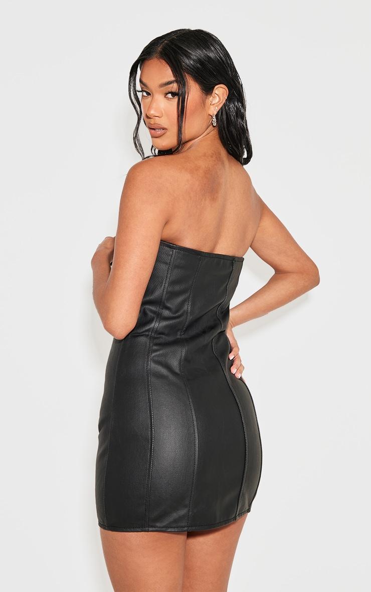 Black Coated Denim Exposed Seam Zip Up Bandeau Dress Product Image