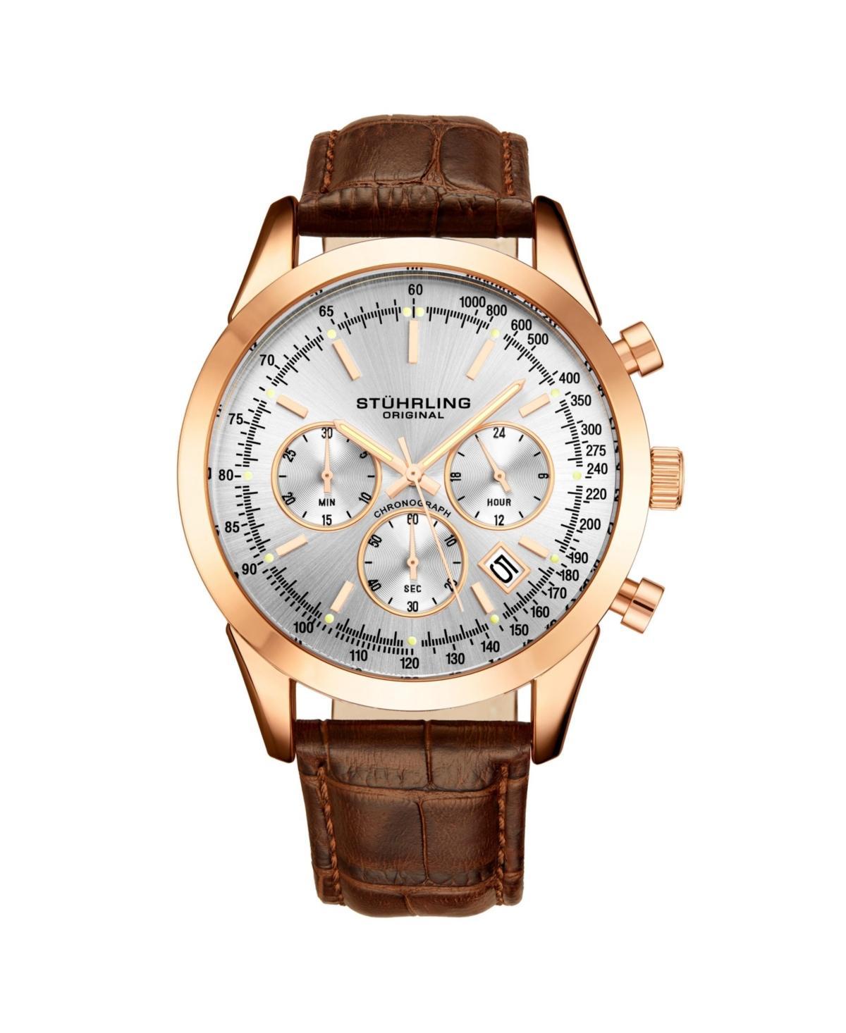 Stuhrling Mens Monaco Brown Leather , Silver-Tone Dial , 44mm Round Watch Product Image