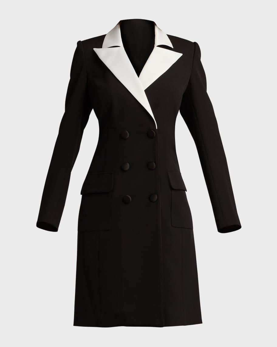 Peak-Lapel Crepe Satin Coat Dress Product Image