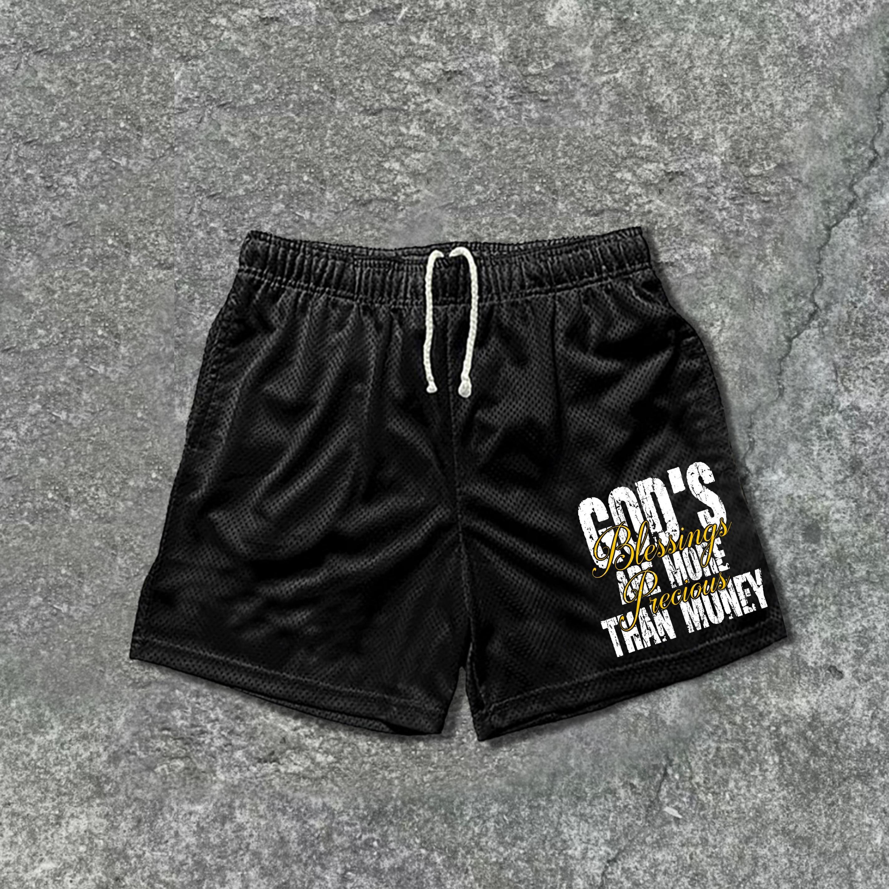 Sopula Men's Casual God's Blessing Phrase Mesh Drawstring Shorts Product Image