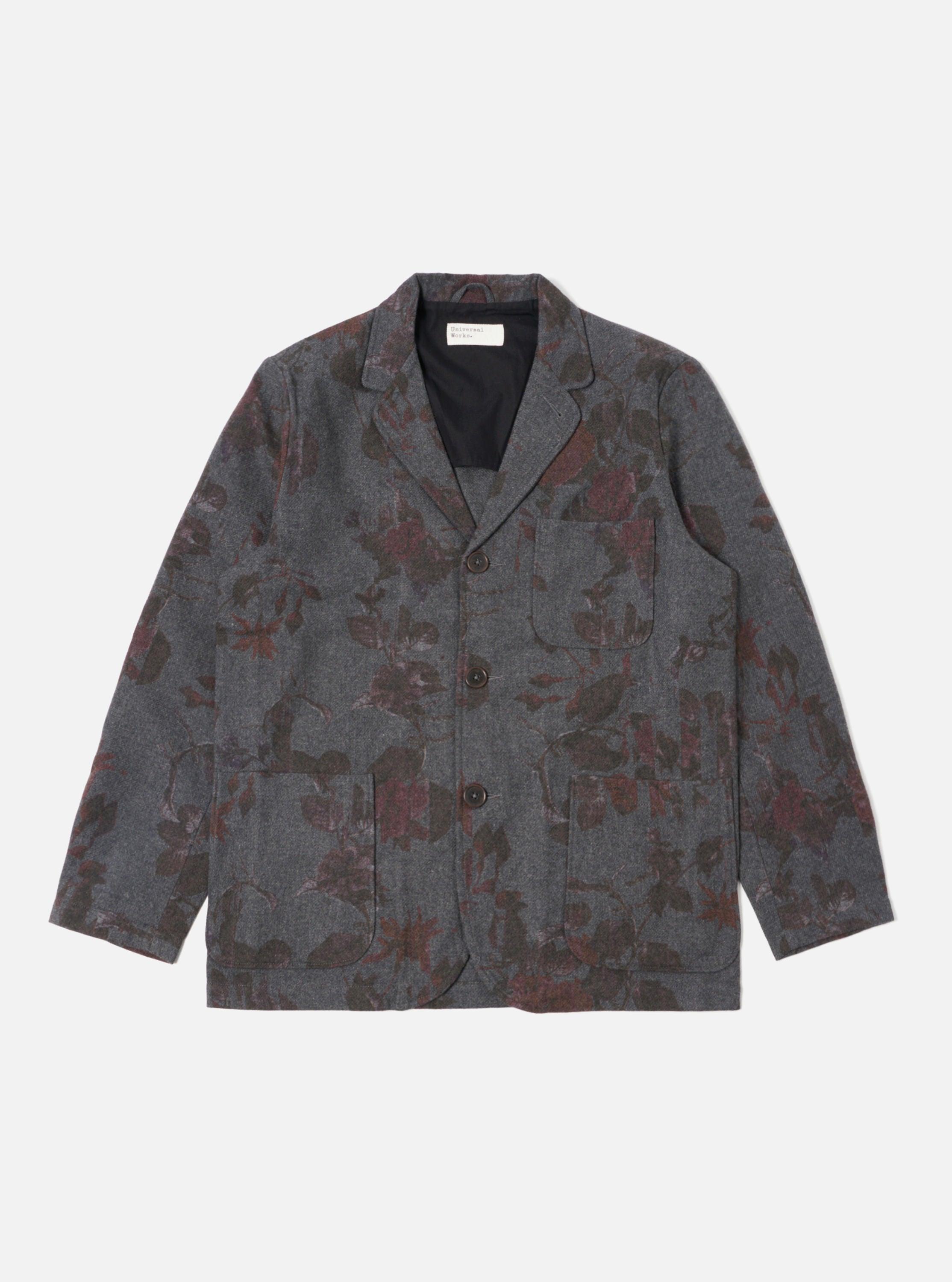 Universal Works Three Button Jacket in Mid Grey Printed Flannel Product Image