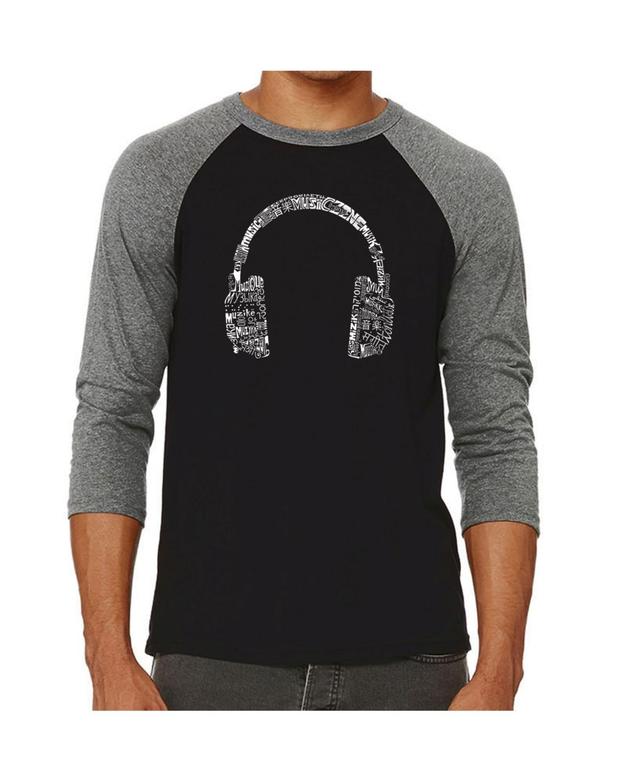 La Pop Art Language Headphones Mens Raglan Word Art T-shirt Product Image