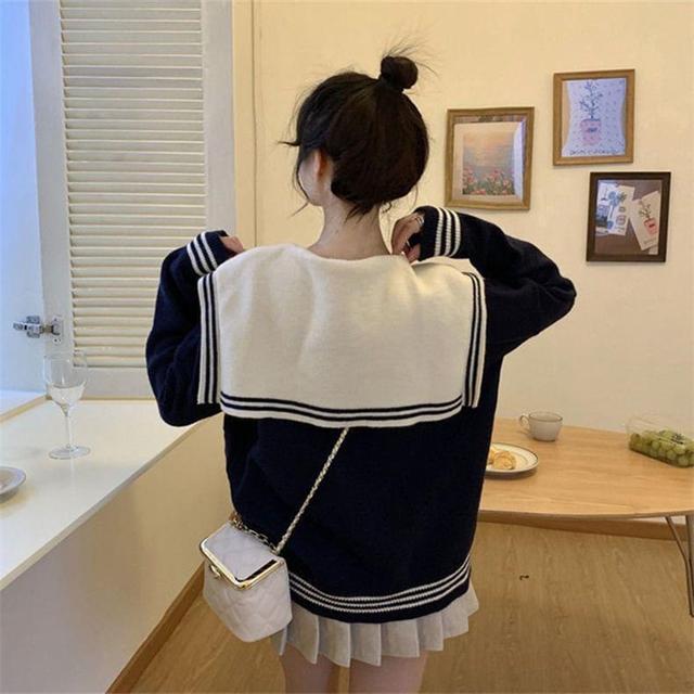 Sailor Collar Striped Sweater Product Image