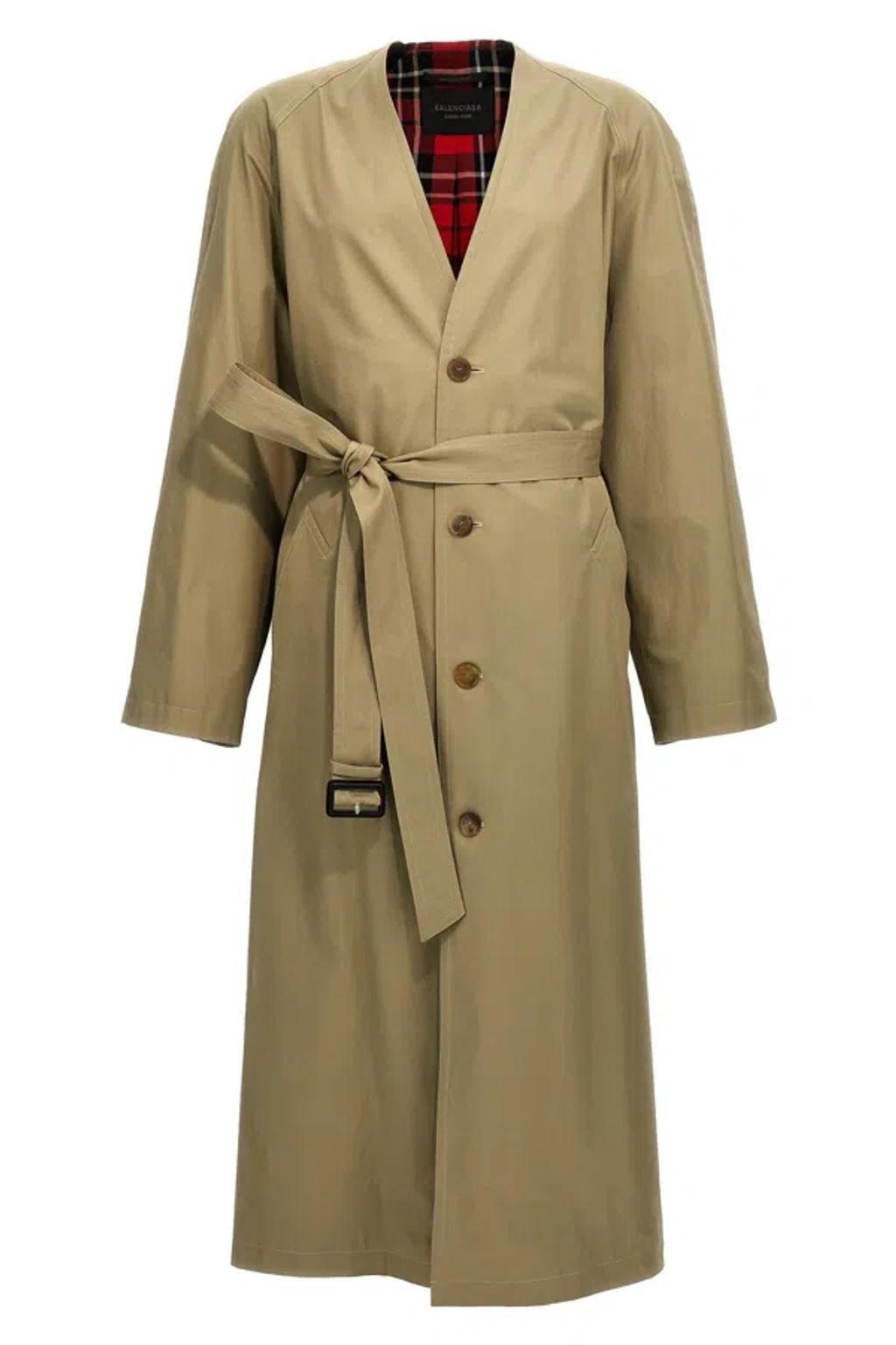 BALENCIAGA Check Lining Oversize Trench Coat Coats, Trench Coats Beige In Cream Product Image