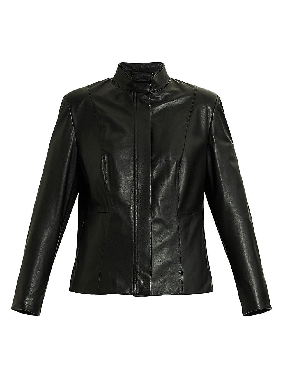 Marina Rinaldi Jersey Side Panel Leather Jacket Product Image