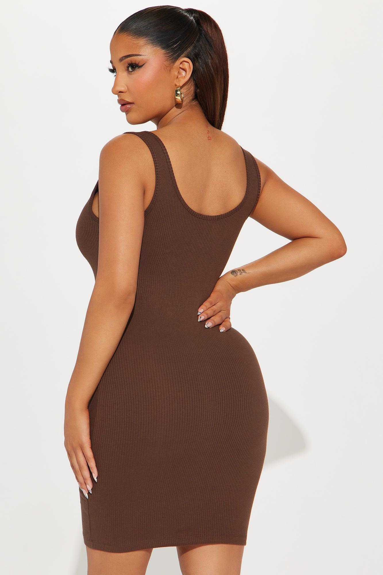 A Must Have Ribbed Mini Dress - Brown Product Image