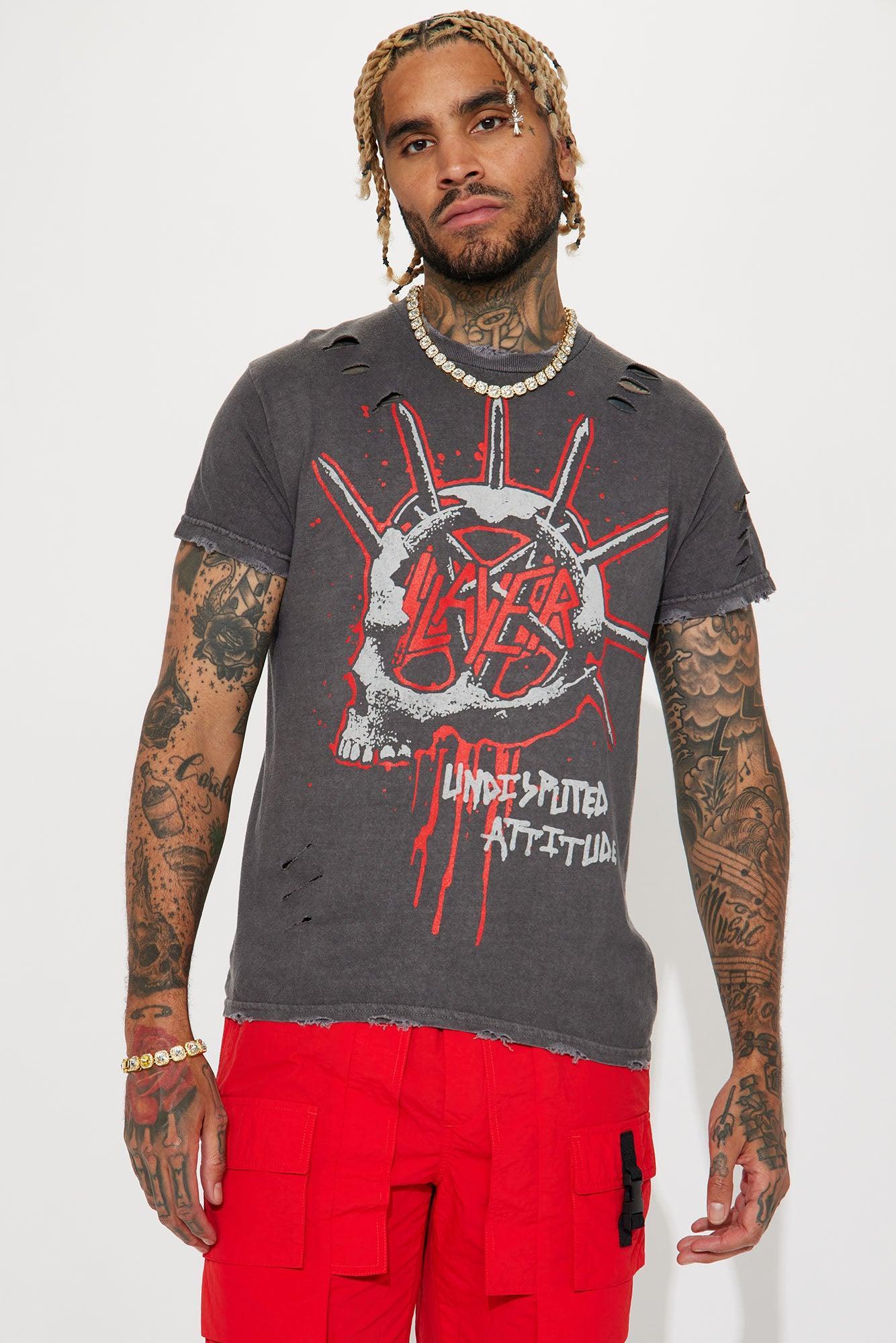 Slayer Undisputed Attitude Distressed Short Sleeve Tee - Charcoal Product Image