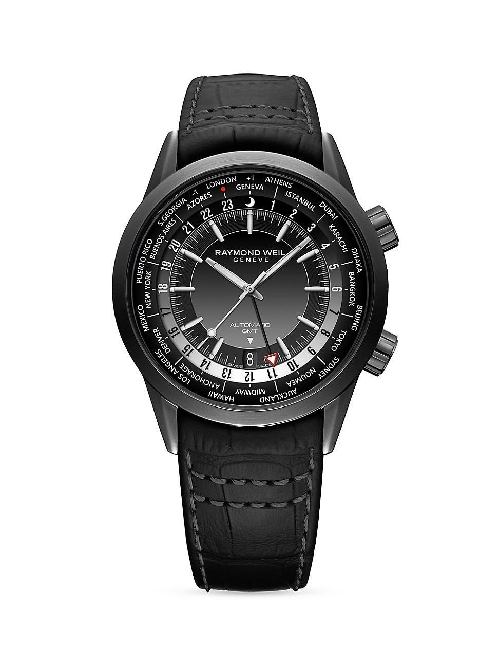 Mens Freelancer Sterling Silver & Alligator-Effect Leather Watch Product Image