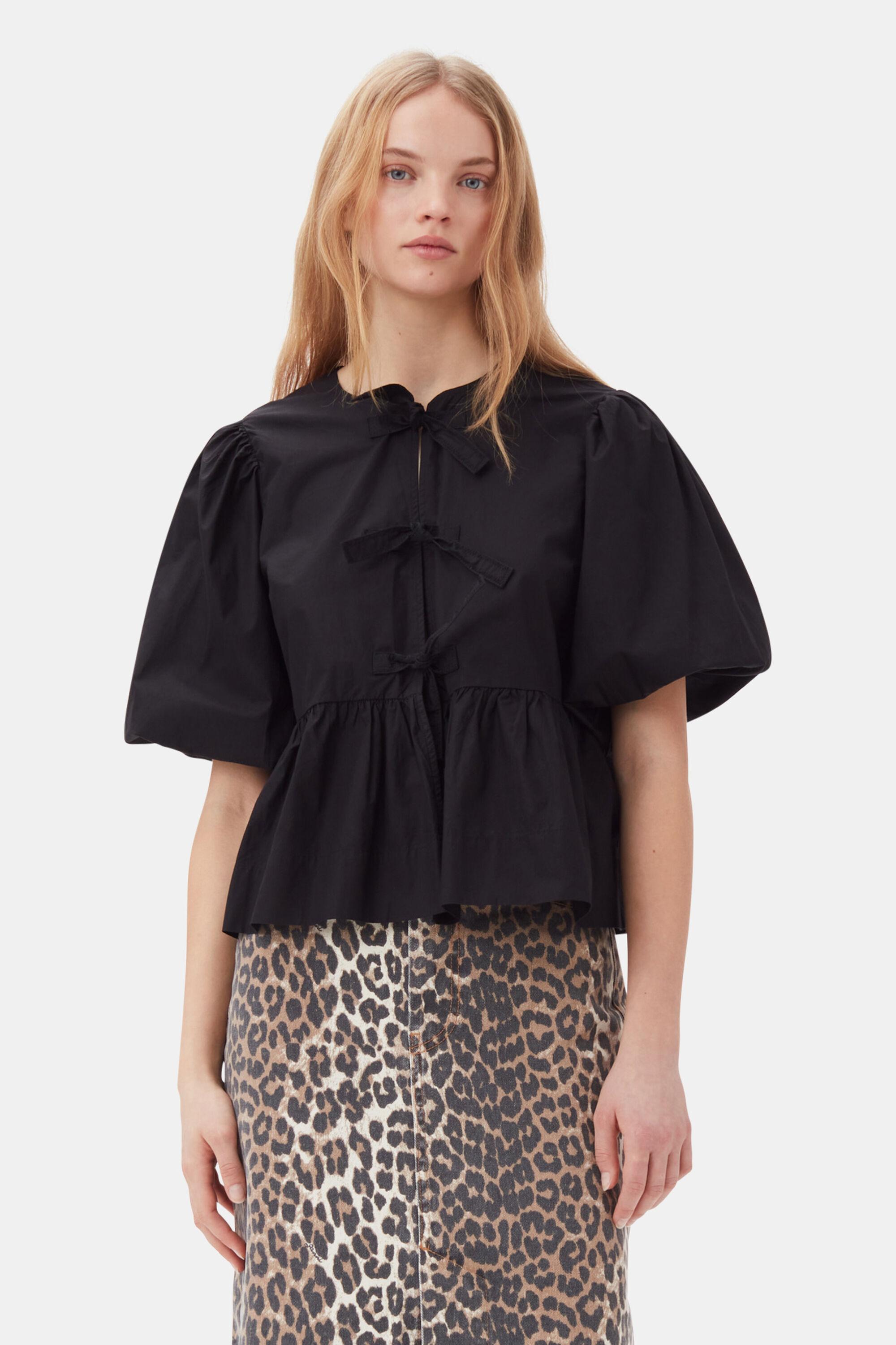 Cotton Poplin Peplum Tie Blouse Product Image