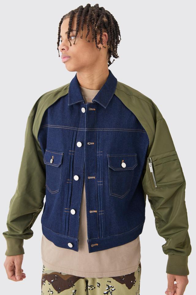 Nylon And Denim Boxy Fit Jacket | boohooMAN USA Product Image