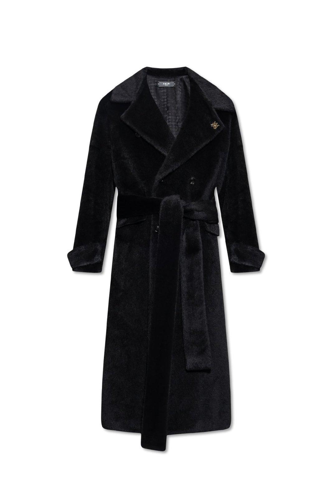 Logo Plaque Belted Coat In Black Product Image