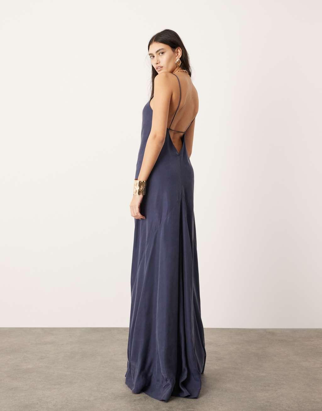 ASOS EDITION cupro ultimate bias cut maxi dress in petrol blue Product Image