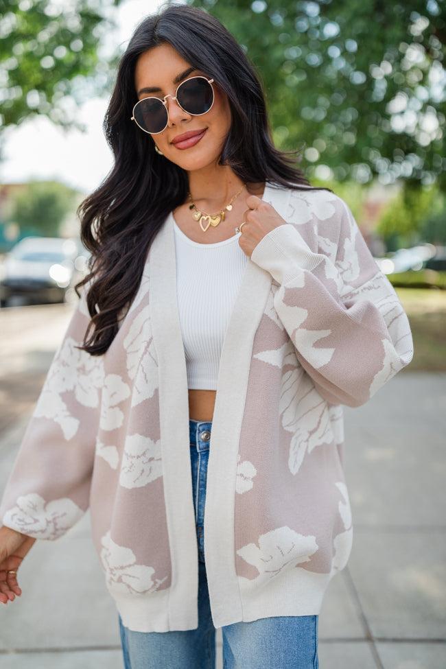 Trying Your Best Beige Floral Cardigan FINAL SALE Product Image