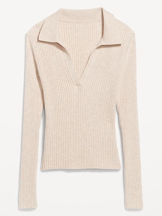 Ribbed Crop Polo Sweater Product Image