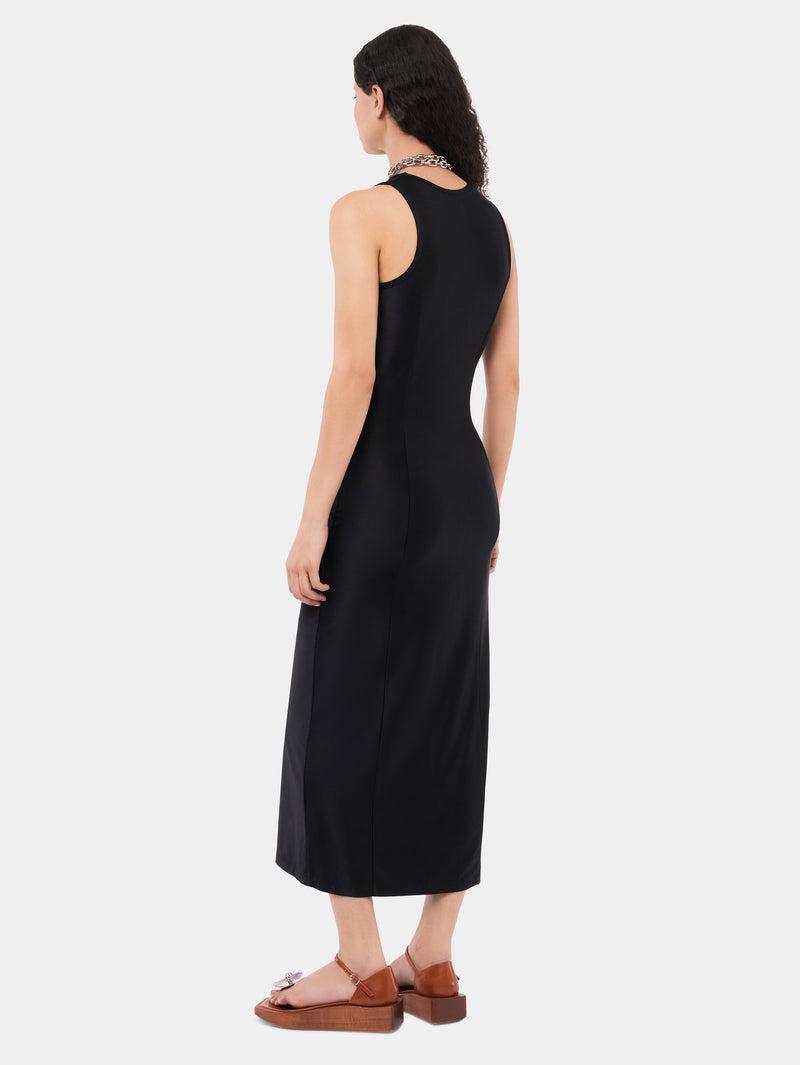 Sleeveless black drappé pression dress Product Image