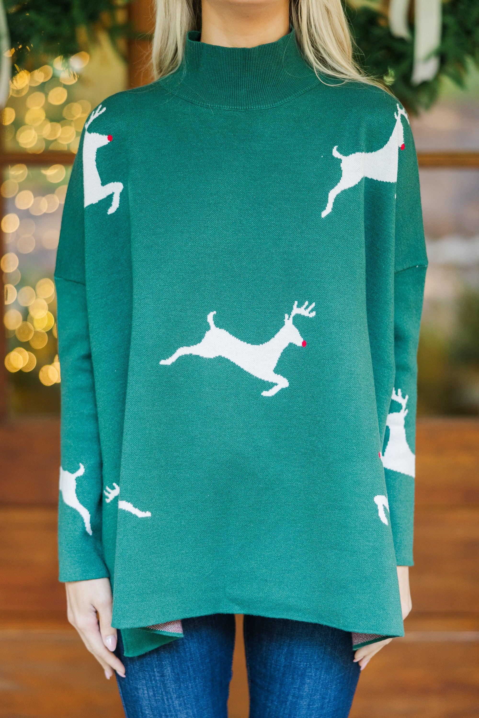 Quick Decisions Emerald Green Reindeer Sweater Female Product Image