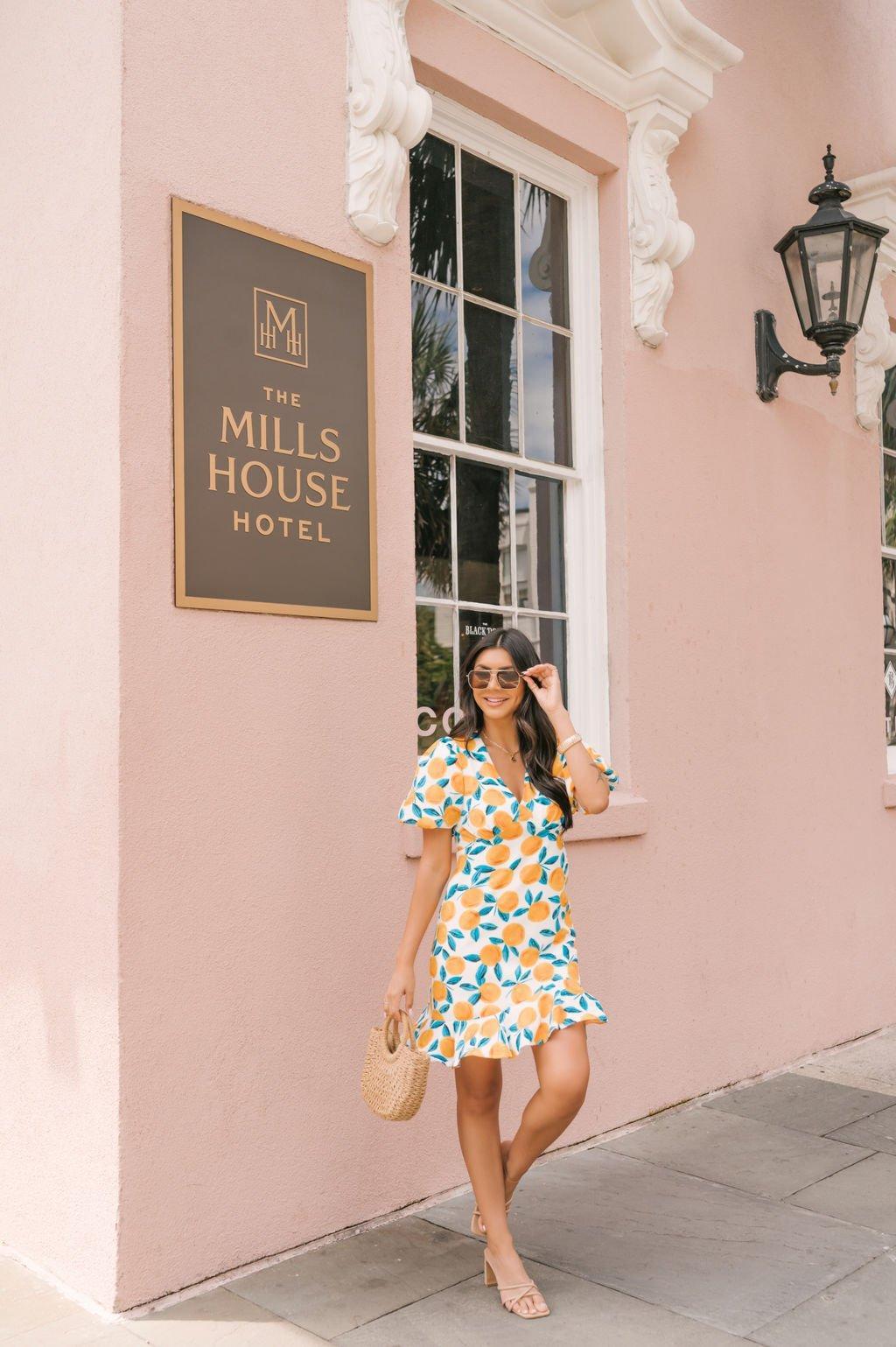 Orange Citrus Print Mini Dress - FINAL SALE Product Image