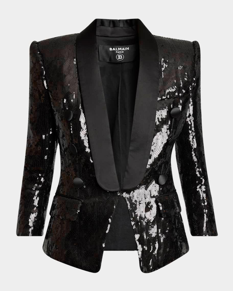 Sequined Double-Breasted Satin Tailored Jacket product image