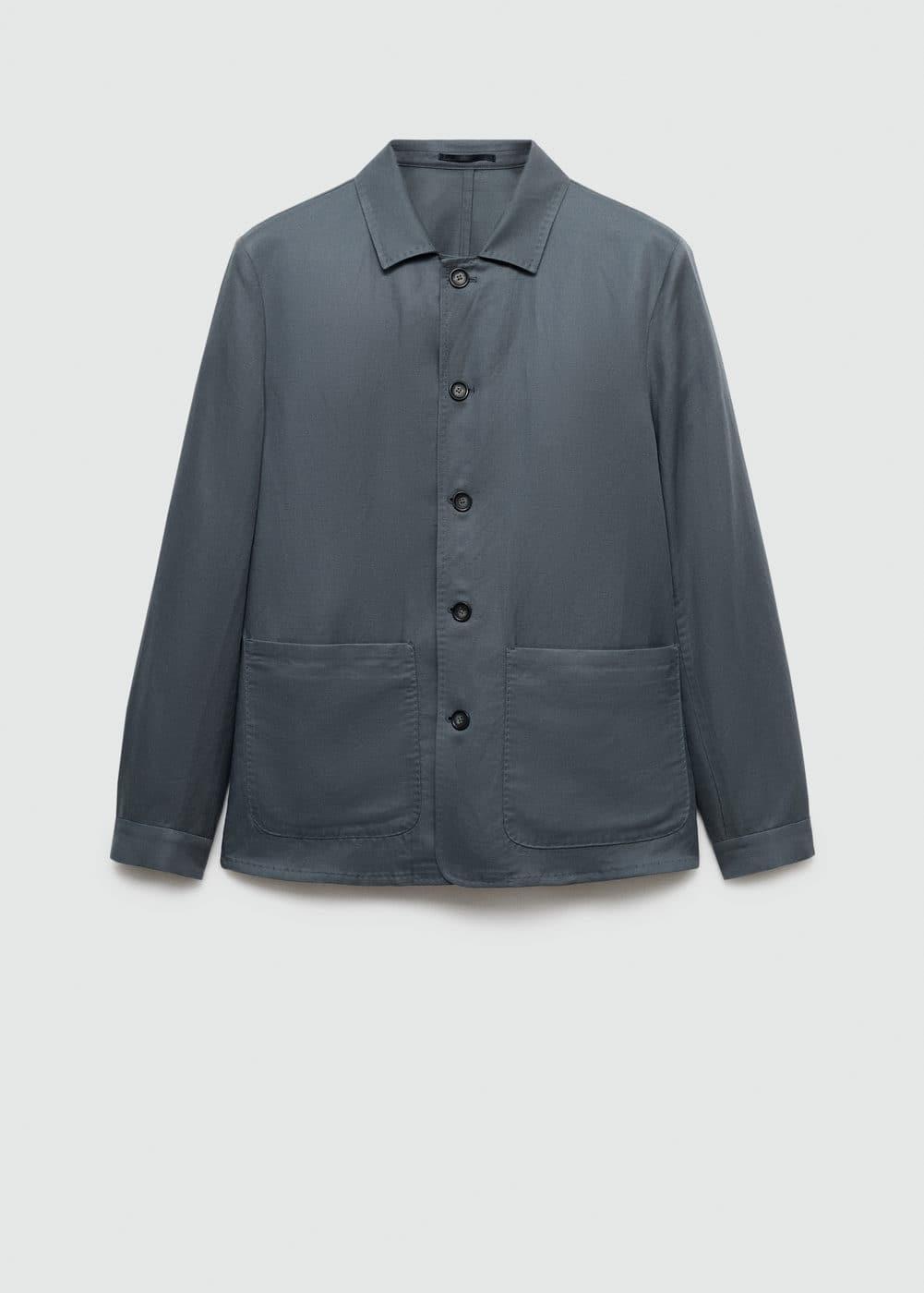 MANGO MAN - Lyocell linen overshirt with pockets petrol blueMen Product Image