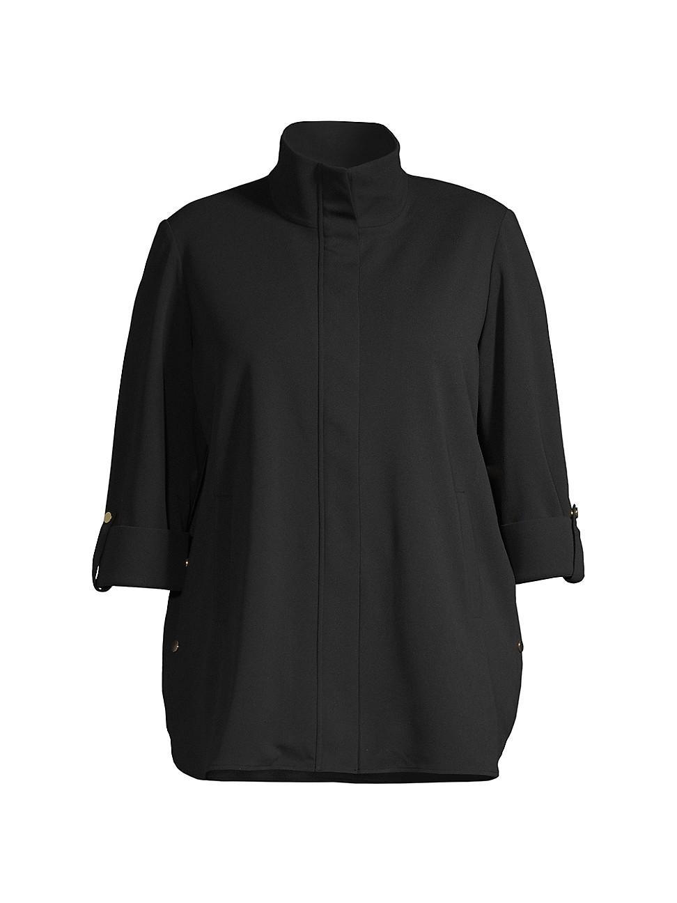 Ming Wang Deco Crepe 34 Sleeve Zip Front Jacket Product Image