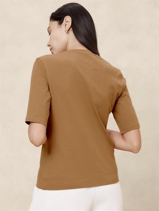 Elbow-Sleeve Cotton Henley Product Image