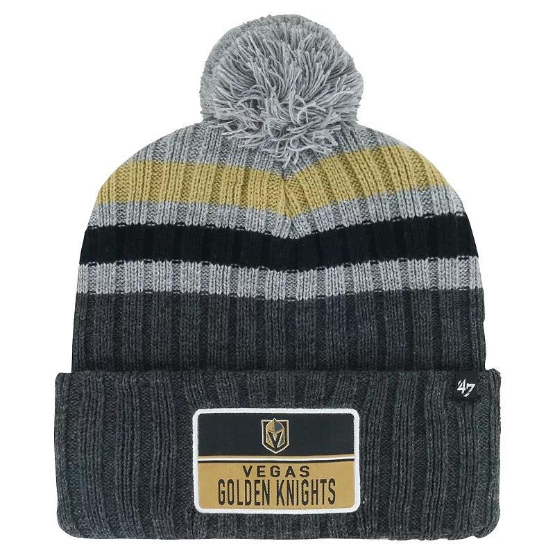 Mens 47 Gray Vegas Golden Knights Stack Patch Cuffed Knit Hat with Pom Product Image