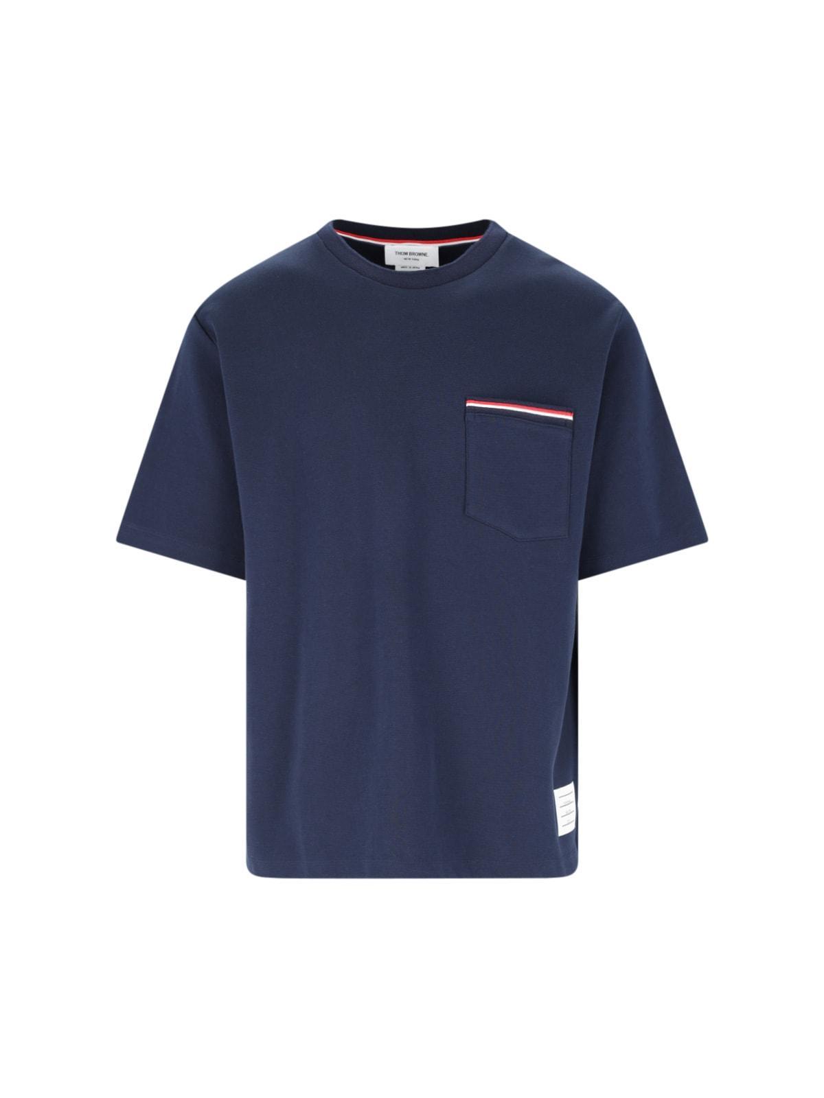 Tricolour-stripe Patch-pocket Cotton T-shirt In Navy Product Image