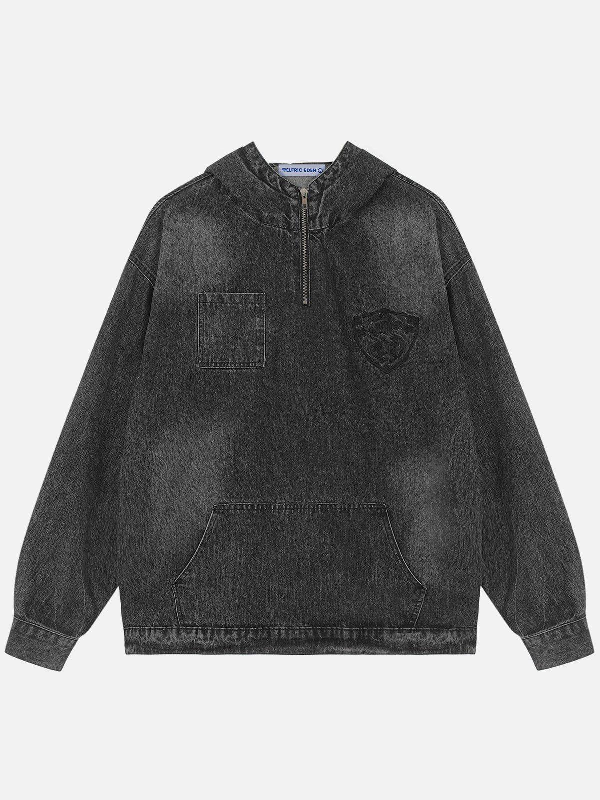 Aelfric Eden Half Zip Up Washed Denim Hoodie Product Image