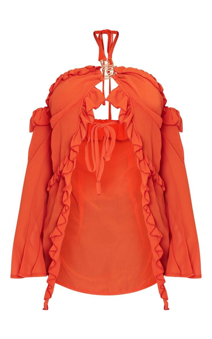 Rust Chiffon Frill Detail Hardware Detail Blouse Product Image