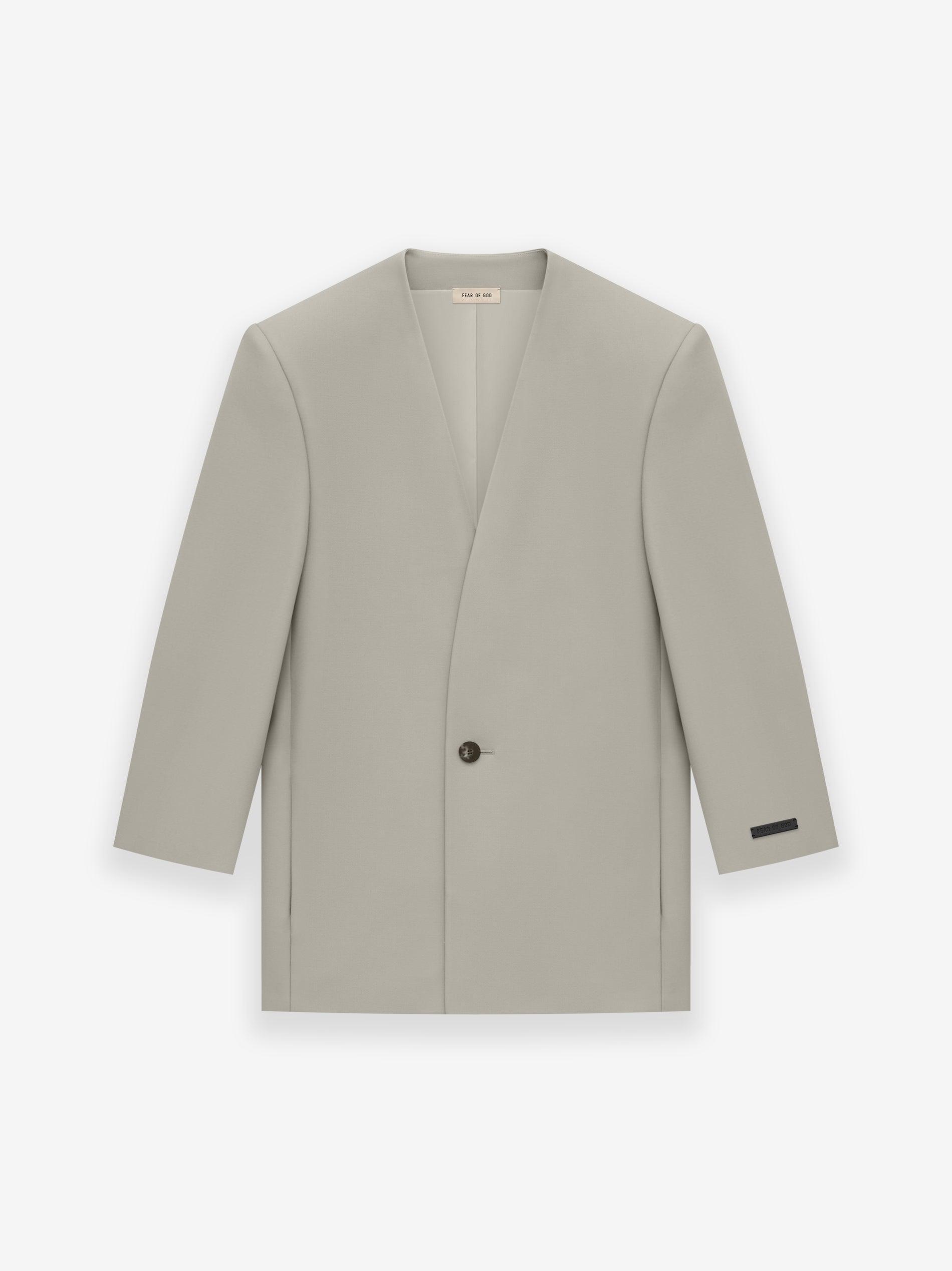 Wool Gabardine Lapelless Suit Jacket Product Image