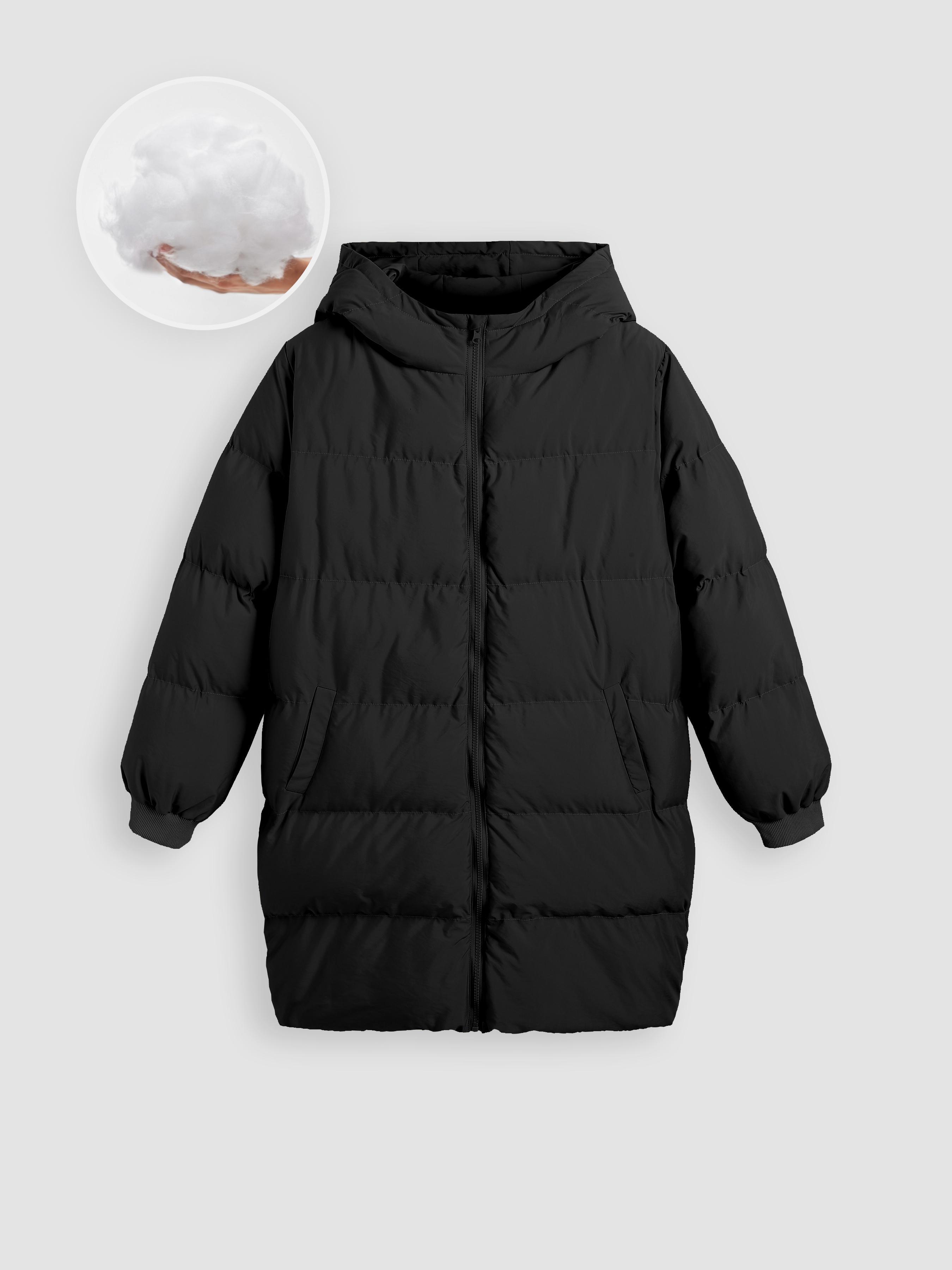 Hooded Solid Pocket Puffer Coat product image