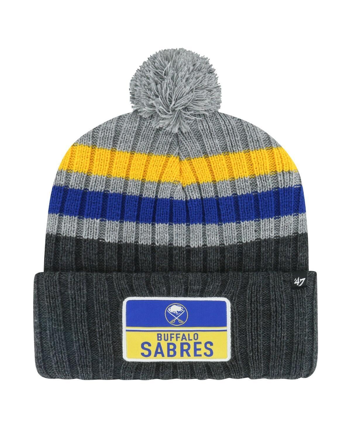 Mens 47 Gray Buffalo Sabres Stack Patch Cuffed Knit Hat with Pom Product Image