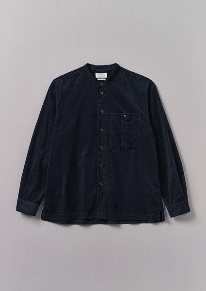 Dropped Shoulder Organic Cord Grandad Shirt | Navy Product Image