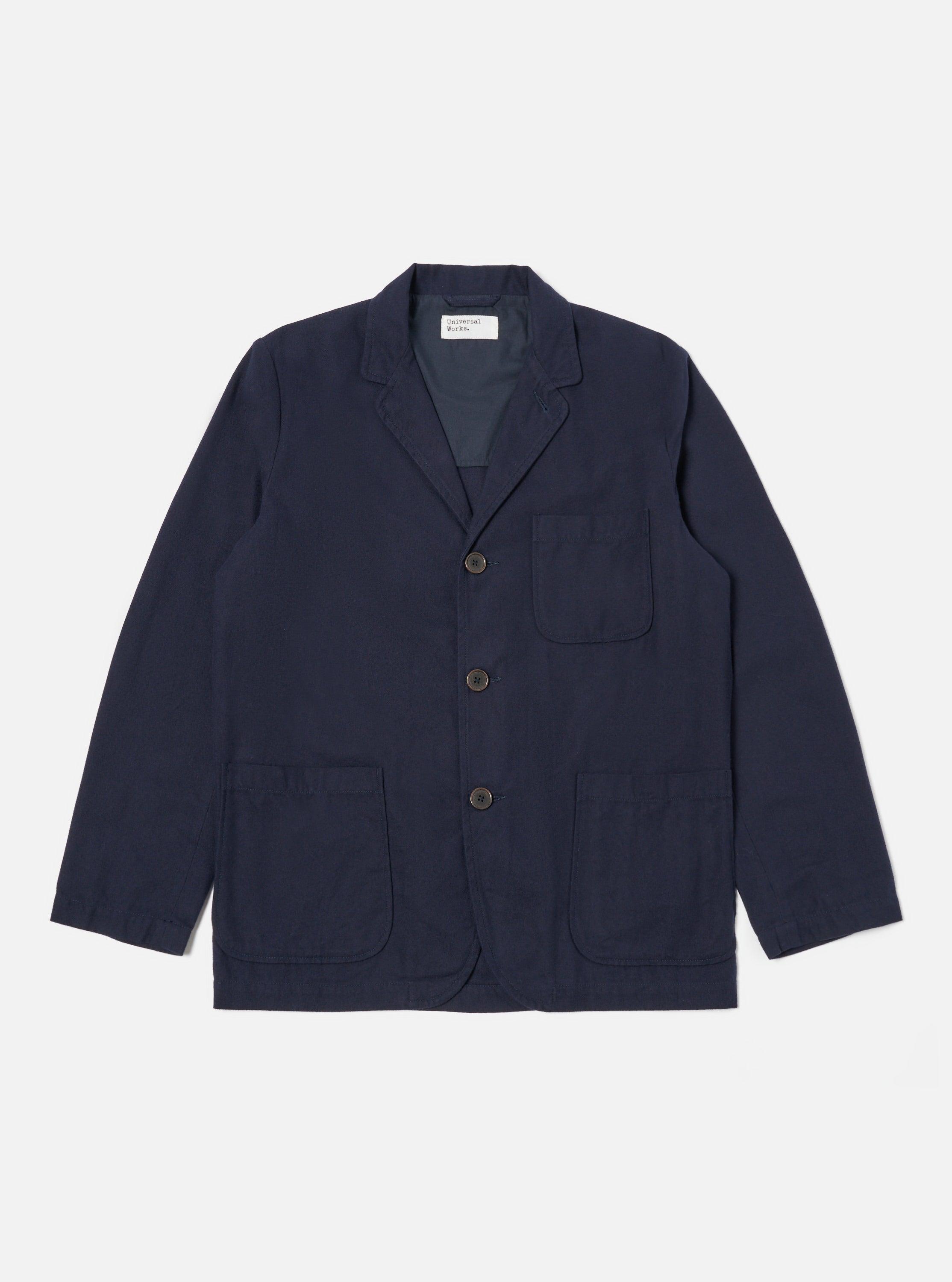 Universal Works Three Button Jacket in Navy Brushed Moleskin Product Image