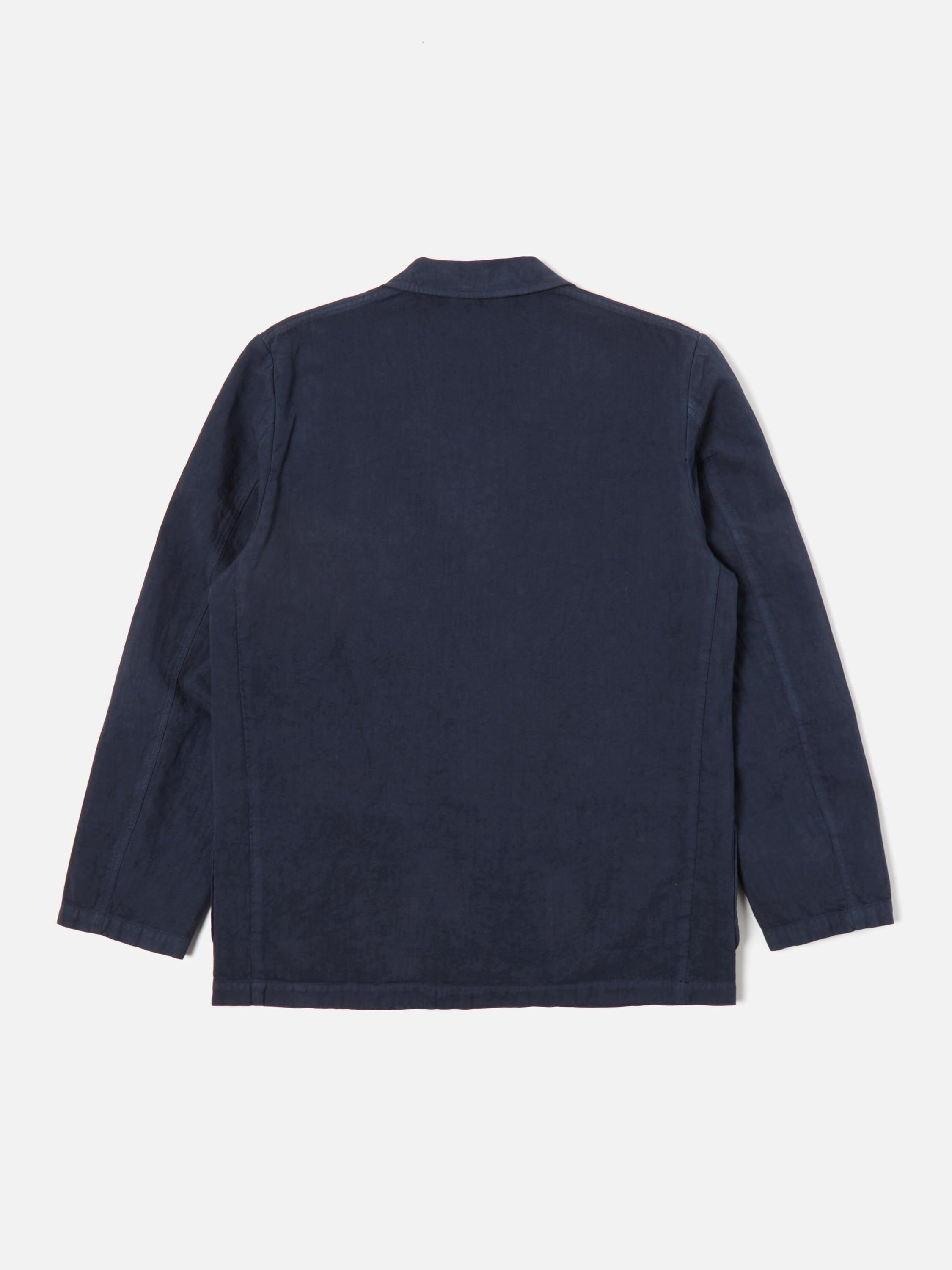 Universal Works Three Button Jacket in Navy Linen Slub Weave Product Image