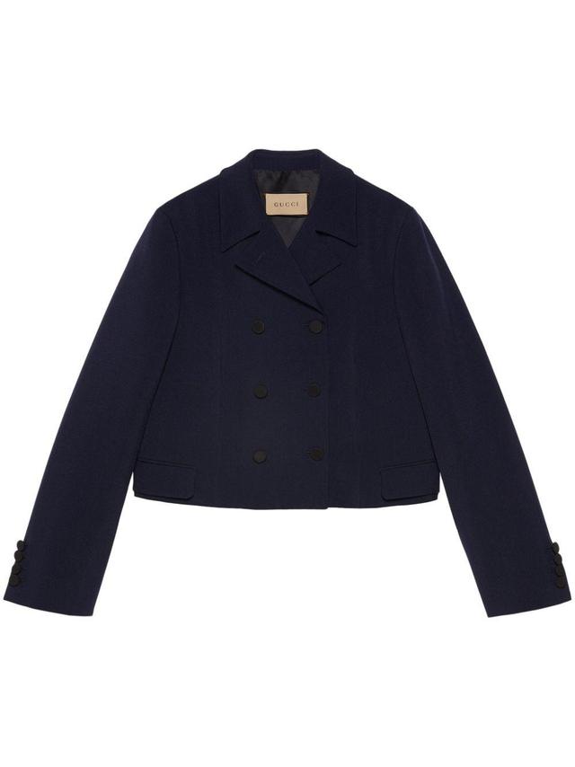 Double-breasted Mohair Cropped Jacket In Blue Product Image