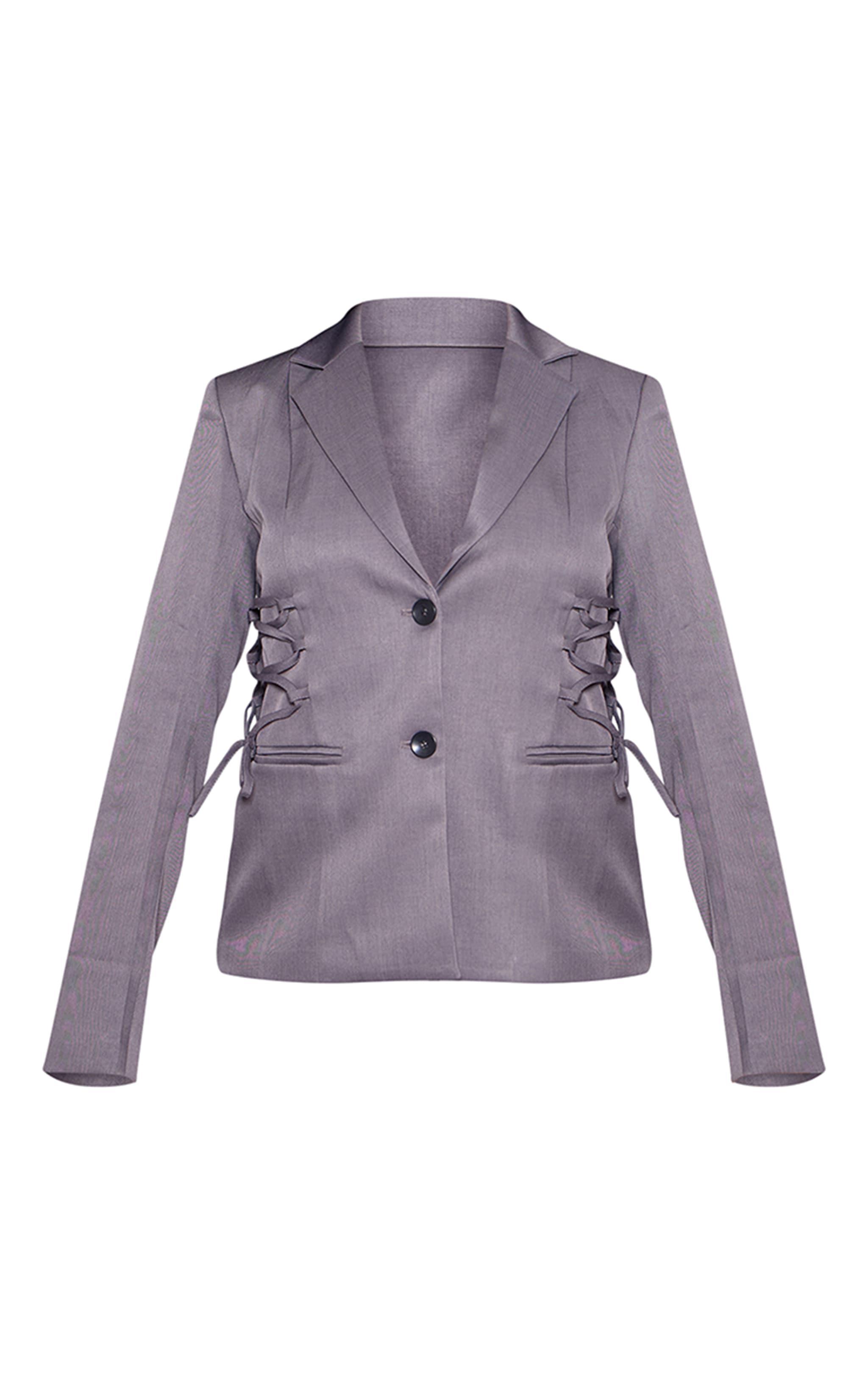 Charcoal Lace Up Waist Blazer Product Image