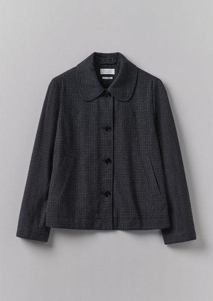 Seersucker Check Round Collar Jacket | Black Indigo Product Image