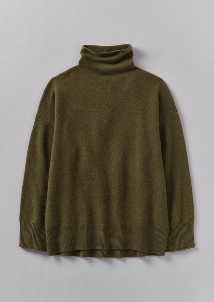 Roll Neck Wool Cashmere Sweater | Olive product image