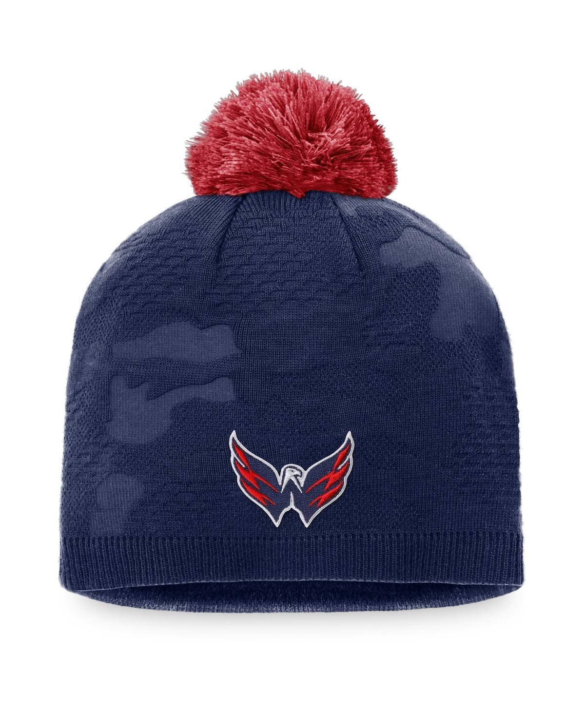 Womens Fanatics Branded /Red Washington Capitals Authentic Pro Team Locker Room Beanie with Pom, Blue Product Image