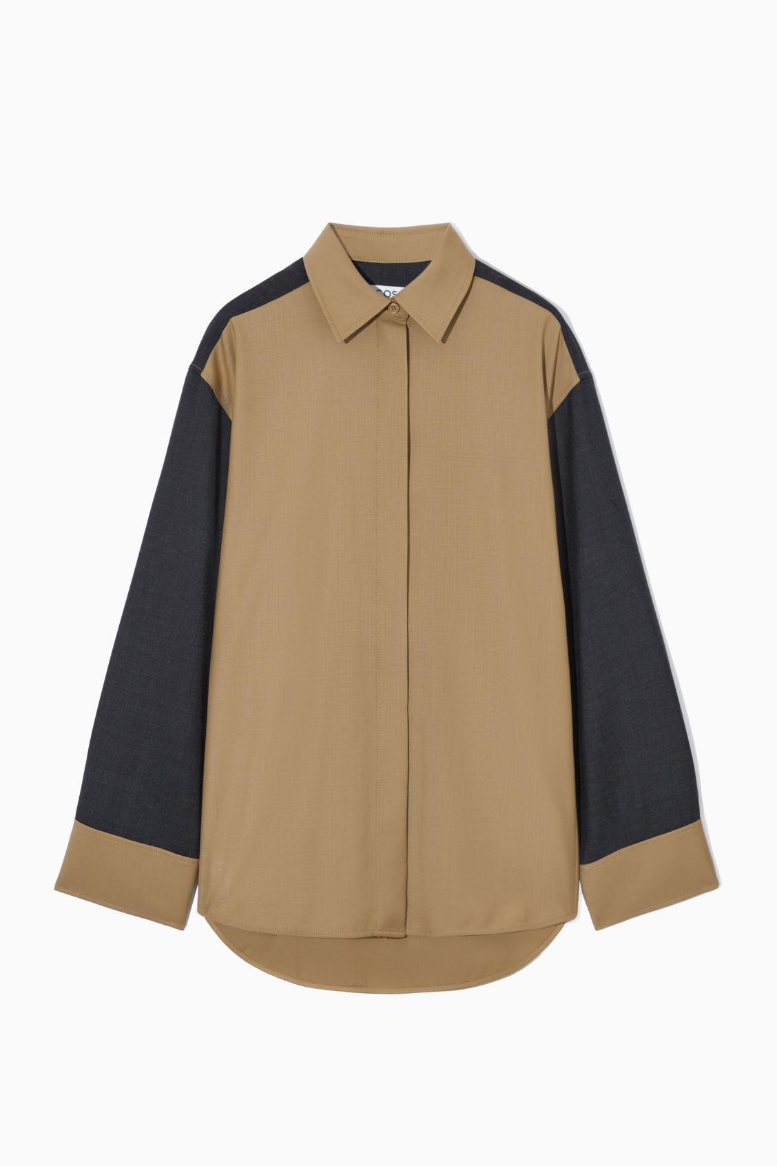 DECONSTRUCTED COLOR-BLOCK WOOL SHIRT Product Image