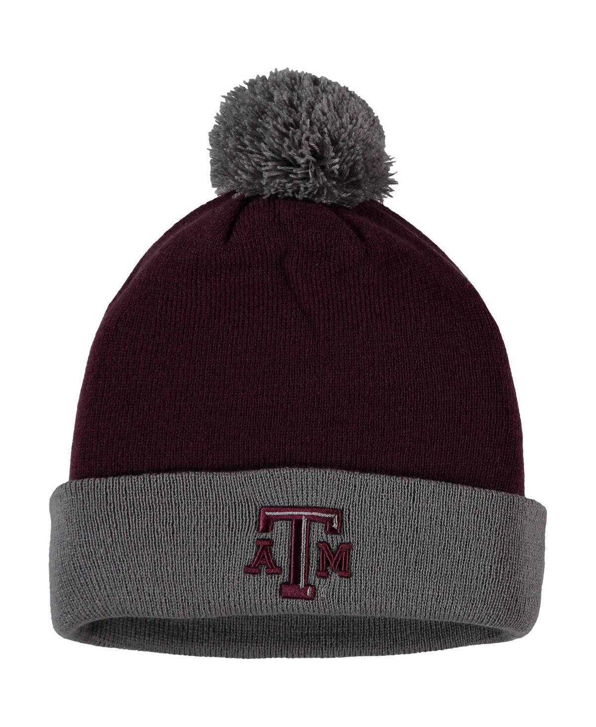 Mens Maroon and Gray Texas A&M Aggies Core 2-Tone Cuffed Knit Hat with Pom - Maroon Product Image