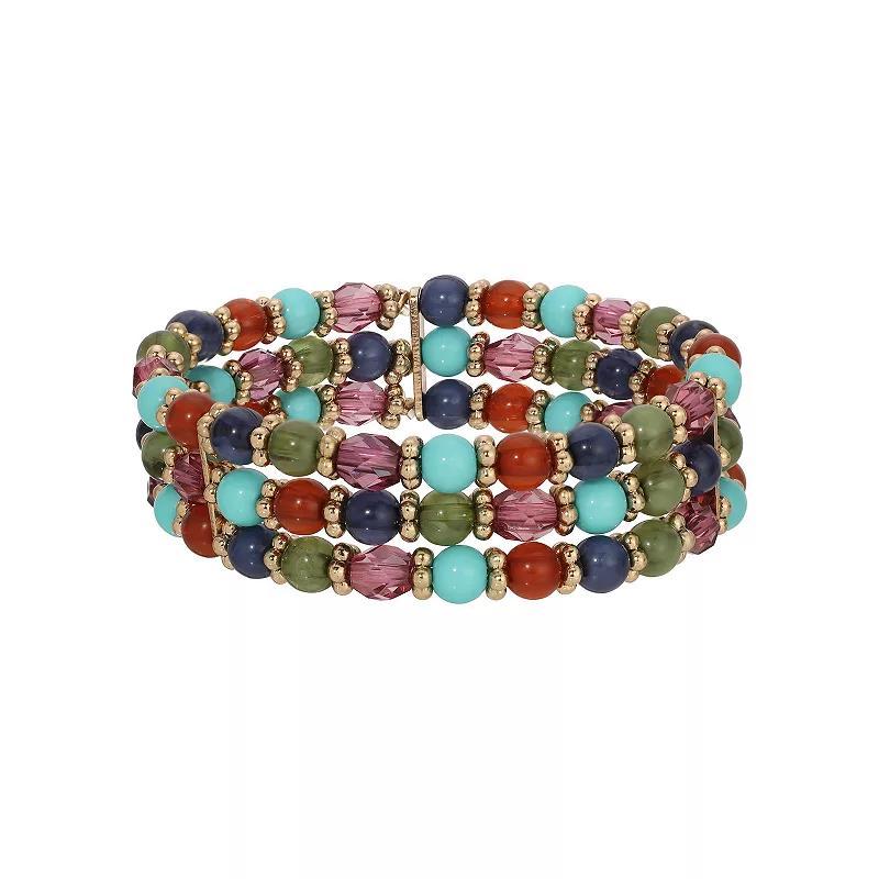 1928 Brass Multi Color Beaded Stretch Bracelet, Womens Product Image